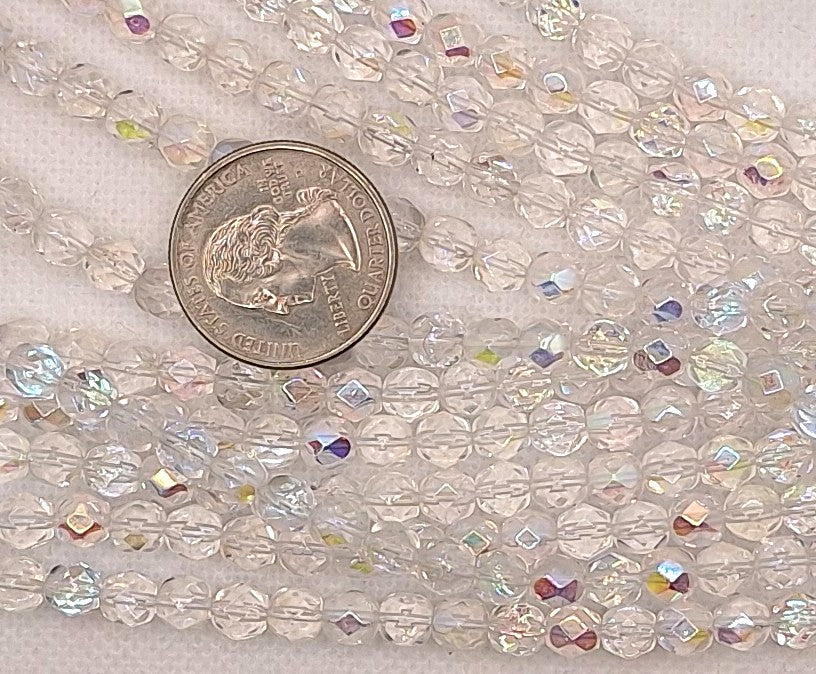 6mm Crystal Clear Transparent AB Fire-Polished Faceted Round Beads 25ct