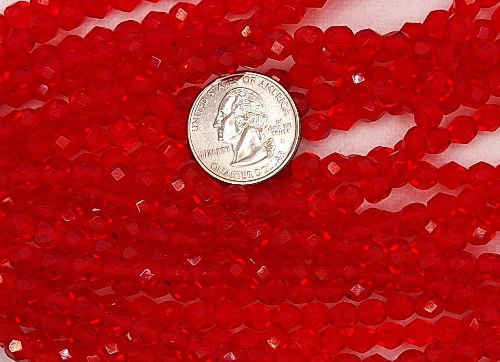 6mm Siam Ruby Red Transparent Fire-Polished Faceted Round Beads 25ct