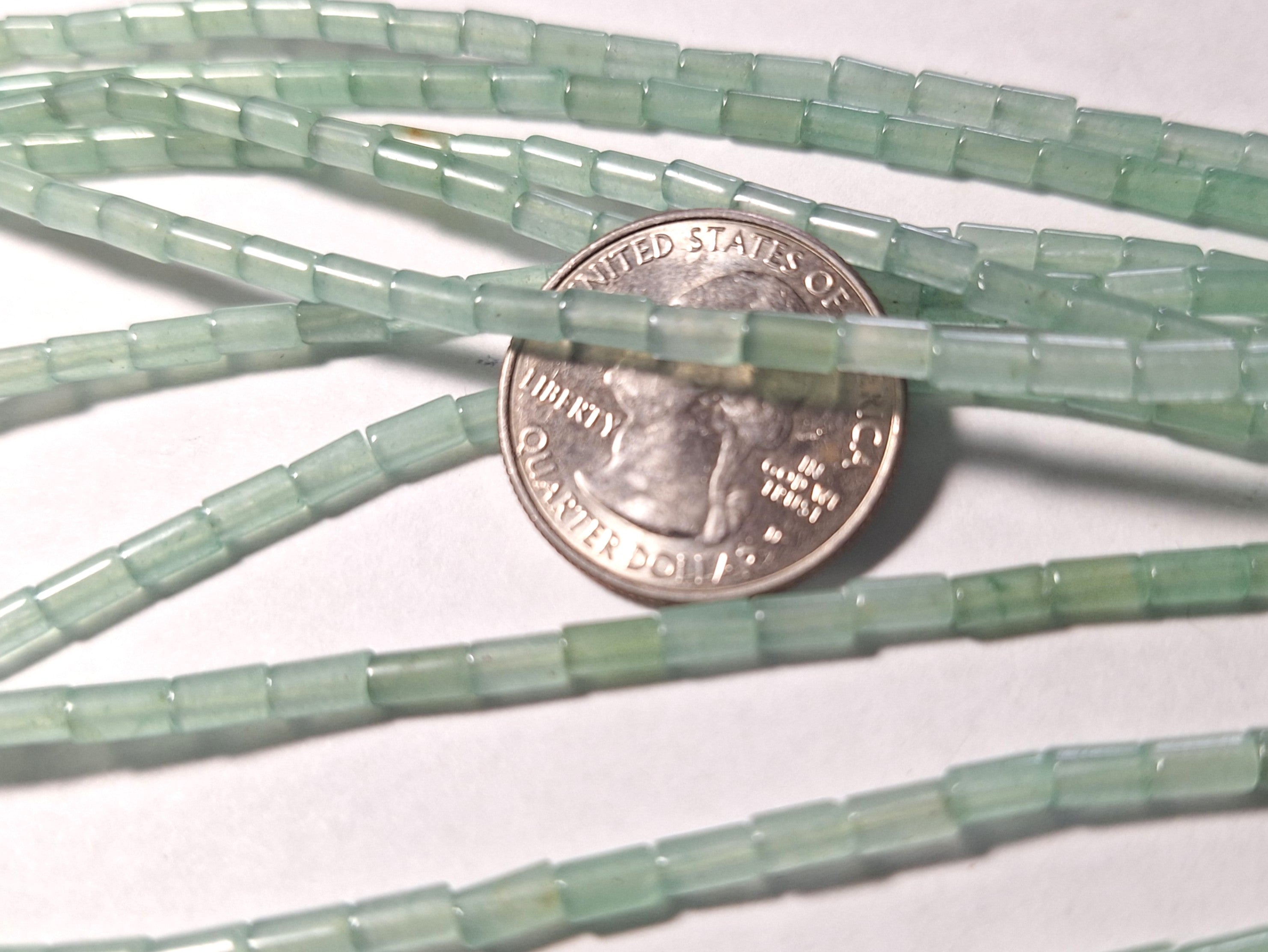 5x3mm Green Aventurine Round Cylinder Gemstone Beads 16-Inch Strand