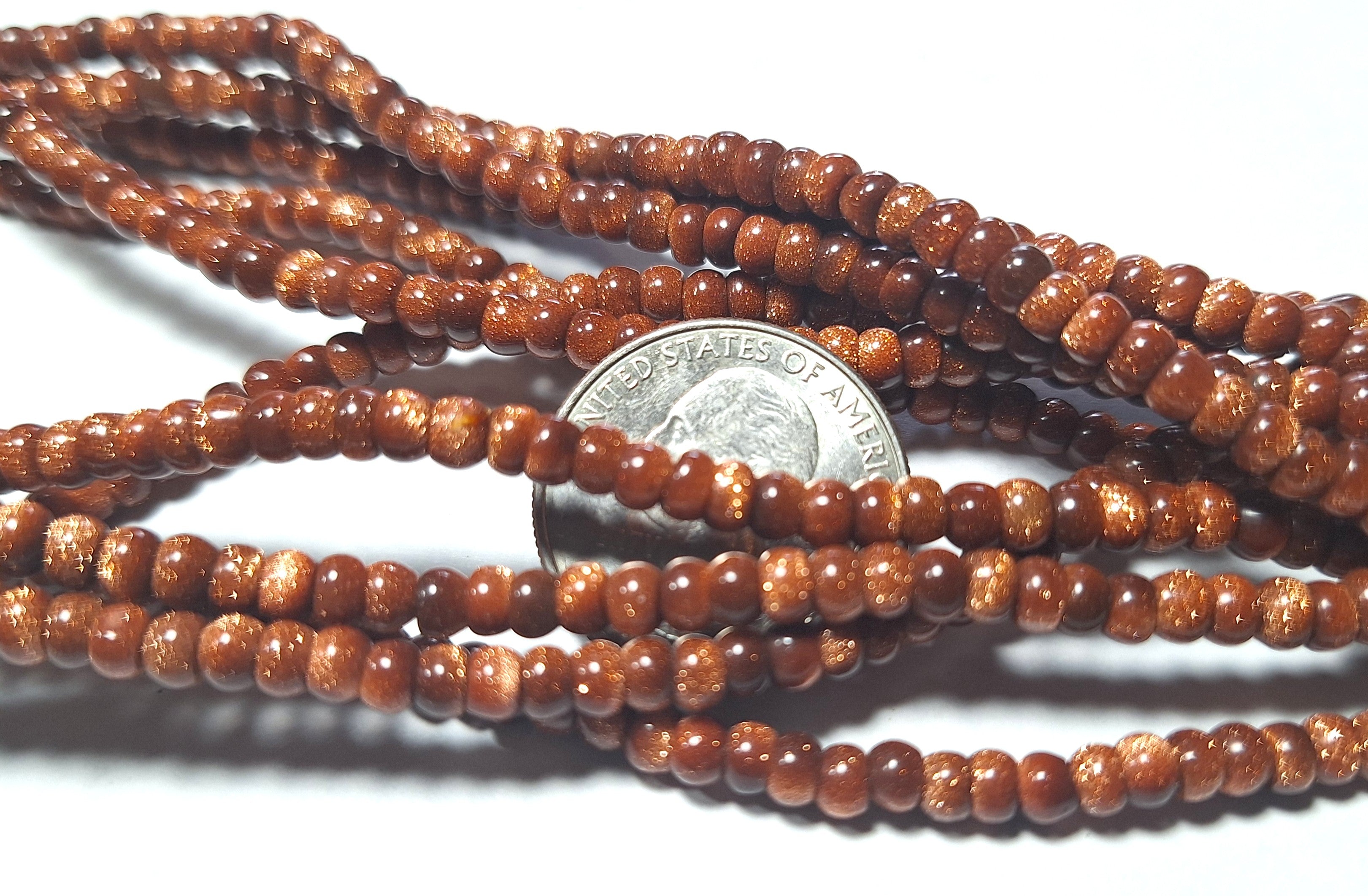 5x3mm Goldstone Smooth Button Rondelles Gemstone Beads 16-Inch Strand