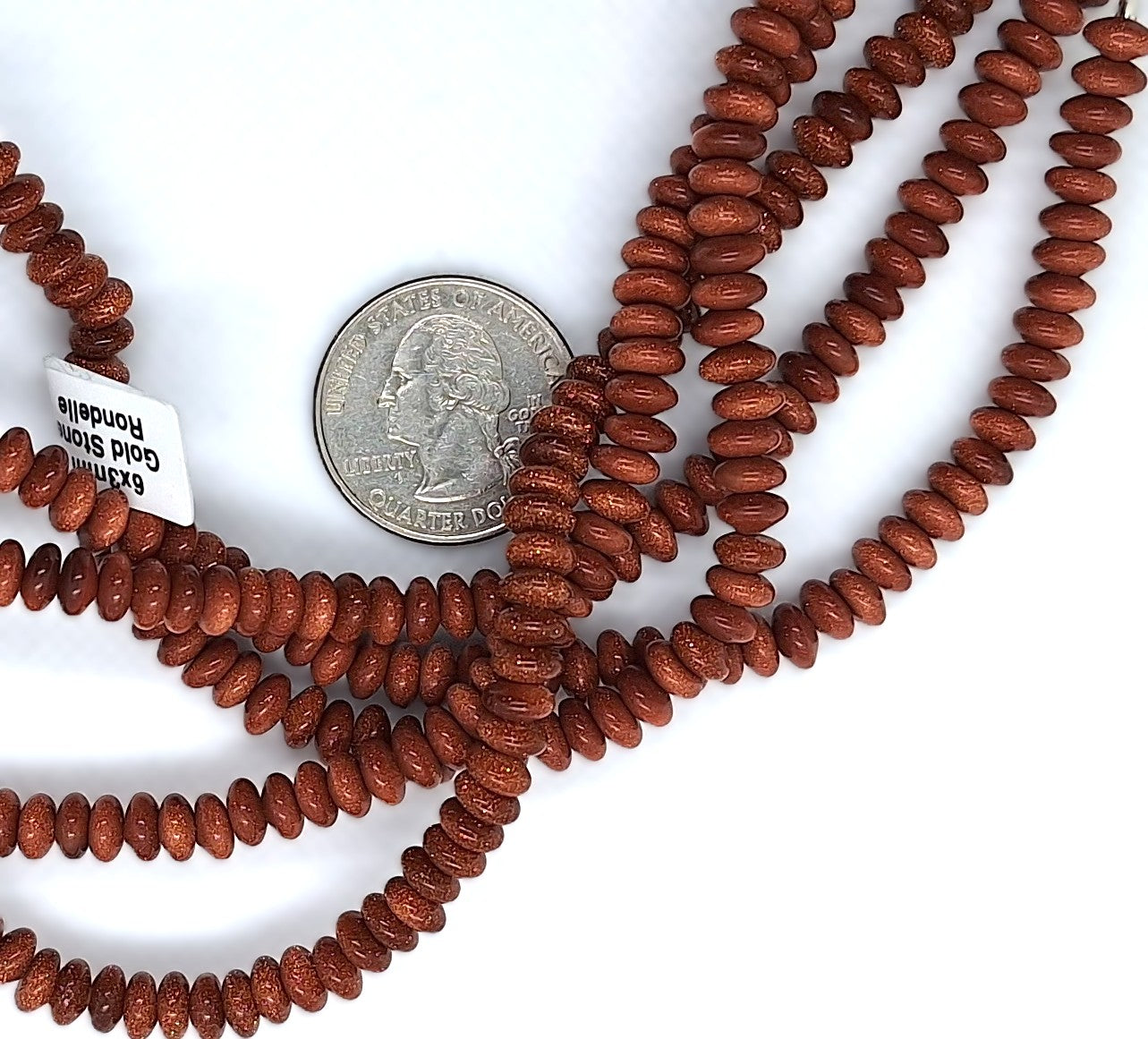 6x3mm Goldstone Smooth Rondelle Gemstone Beads 8-Inch Strand