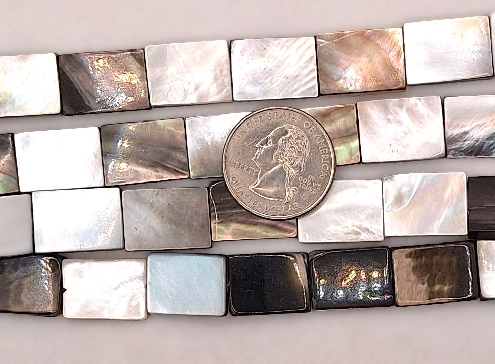 18x13mm Gray Mother of Pearl MOP Flat Rectangle Shell Beads 8-Inch Strand