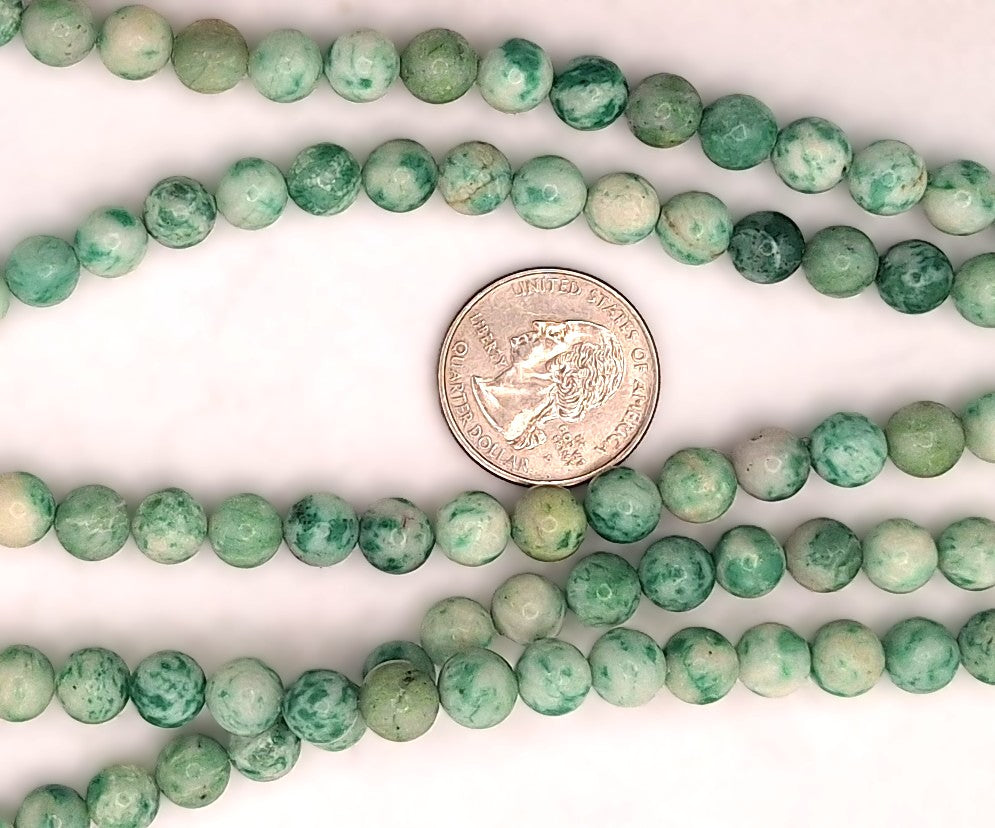 8mm Green Spot Jasper Round Gemstone Beads 8-Inch Strand