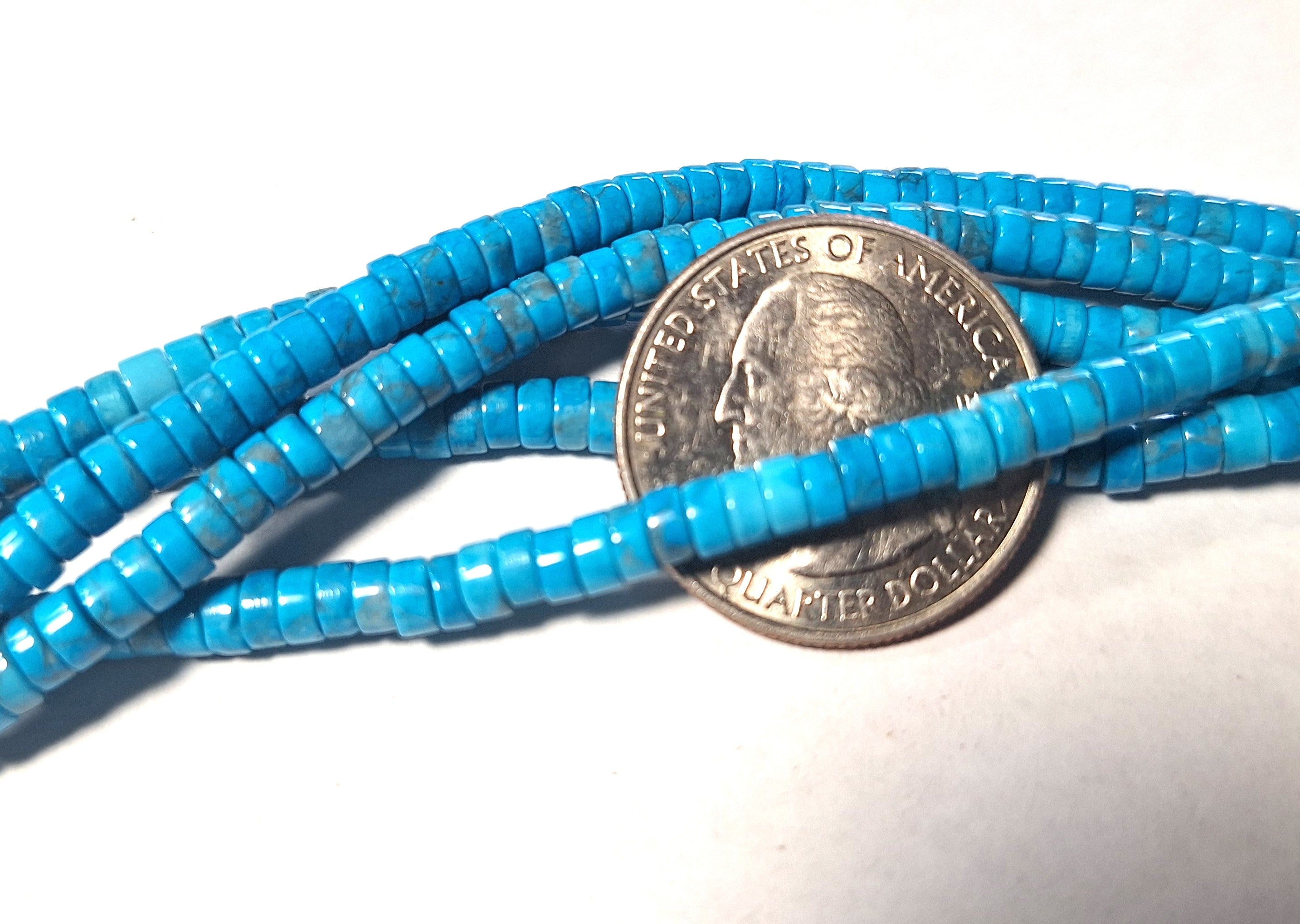 4x2mm Turquoise Blue Dyed Howlite Heishi Gemstone Beads 16-Inch Strand