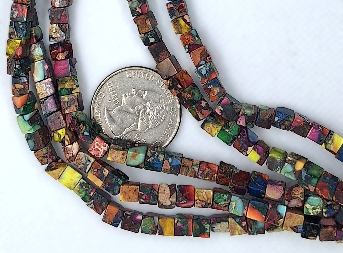 4mm Mixed Aqua Terra Jasper Cube Gemstone Beads 8-Inch Strand