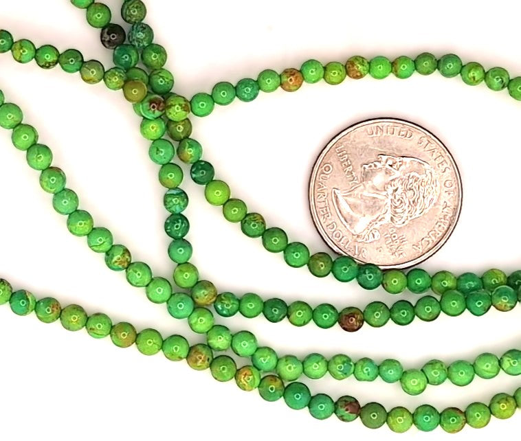 4mm Green Mojave Turquoise Round Gemstone Beads 8-Inch Strand