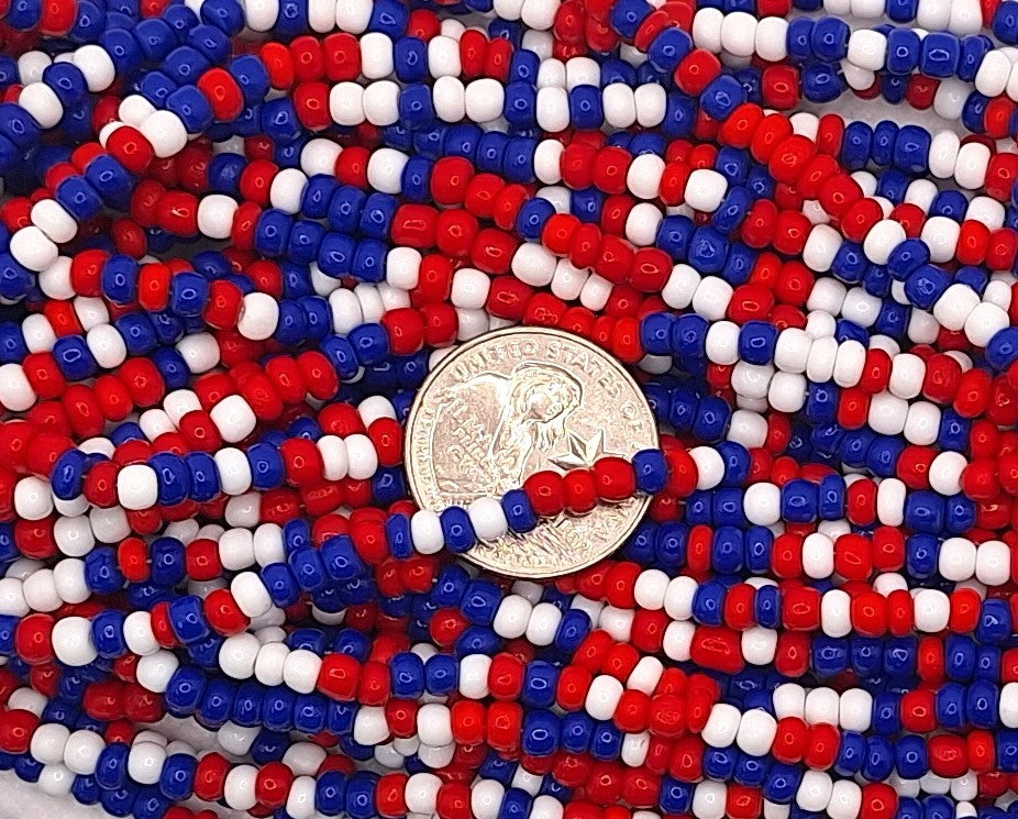 6/0 Red White Blue Opaque Mix Czech Glass Seed Beads Four Strands