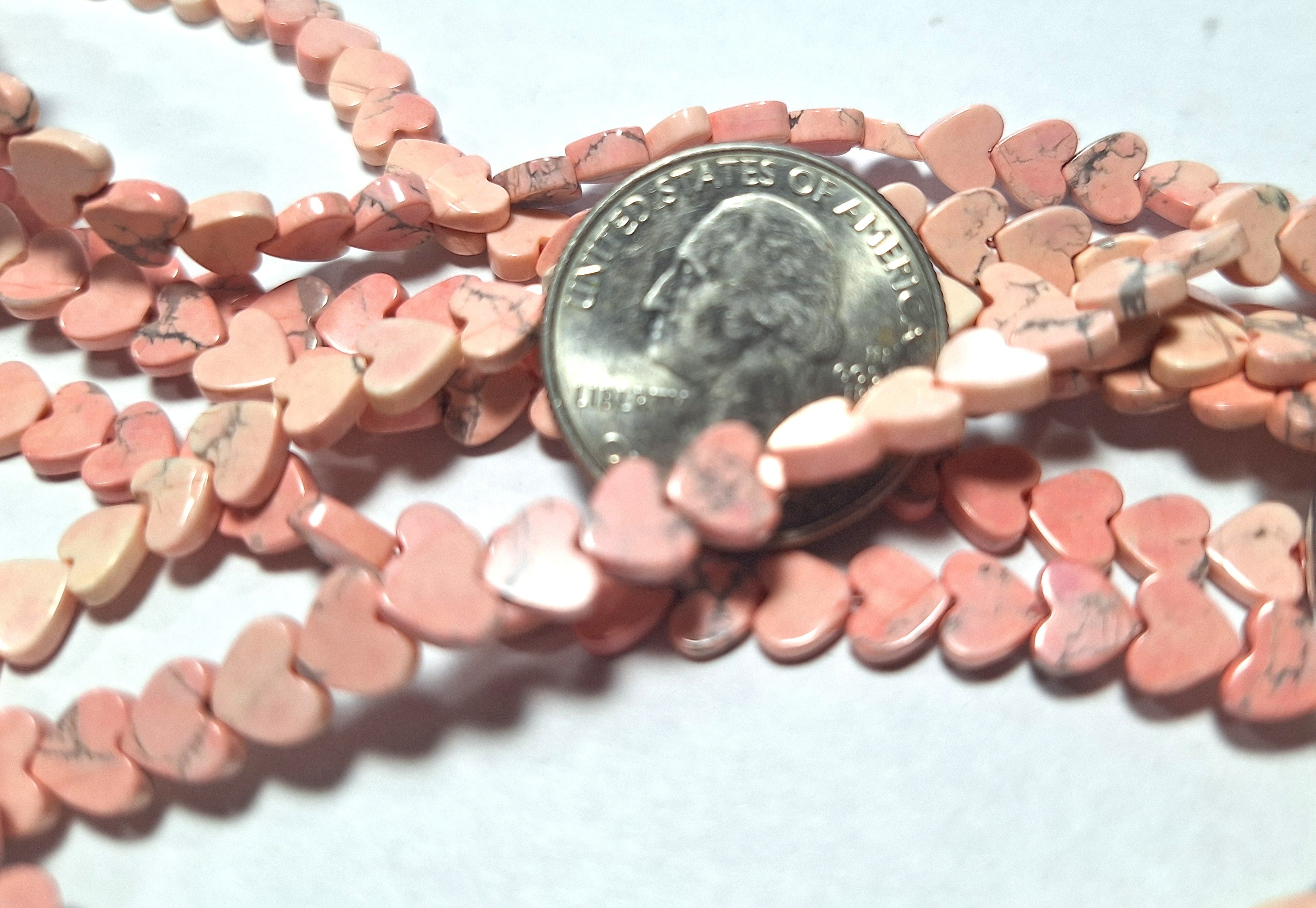 6mm Pink Howlite Dyed Flat Heart Gemstone Beads 16-Inch Strand