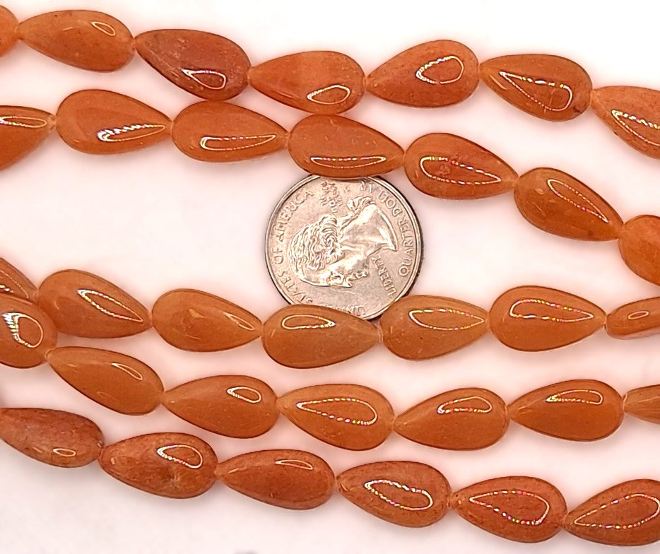 18x10mm Red Aventurine Puff Teardrop Gemstone Beads 8-Inch Strand