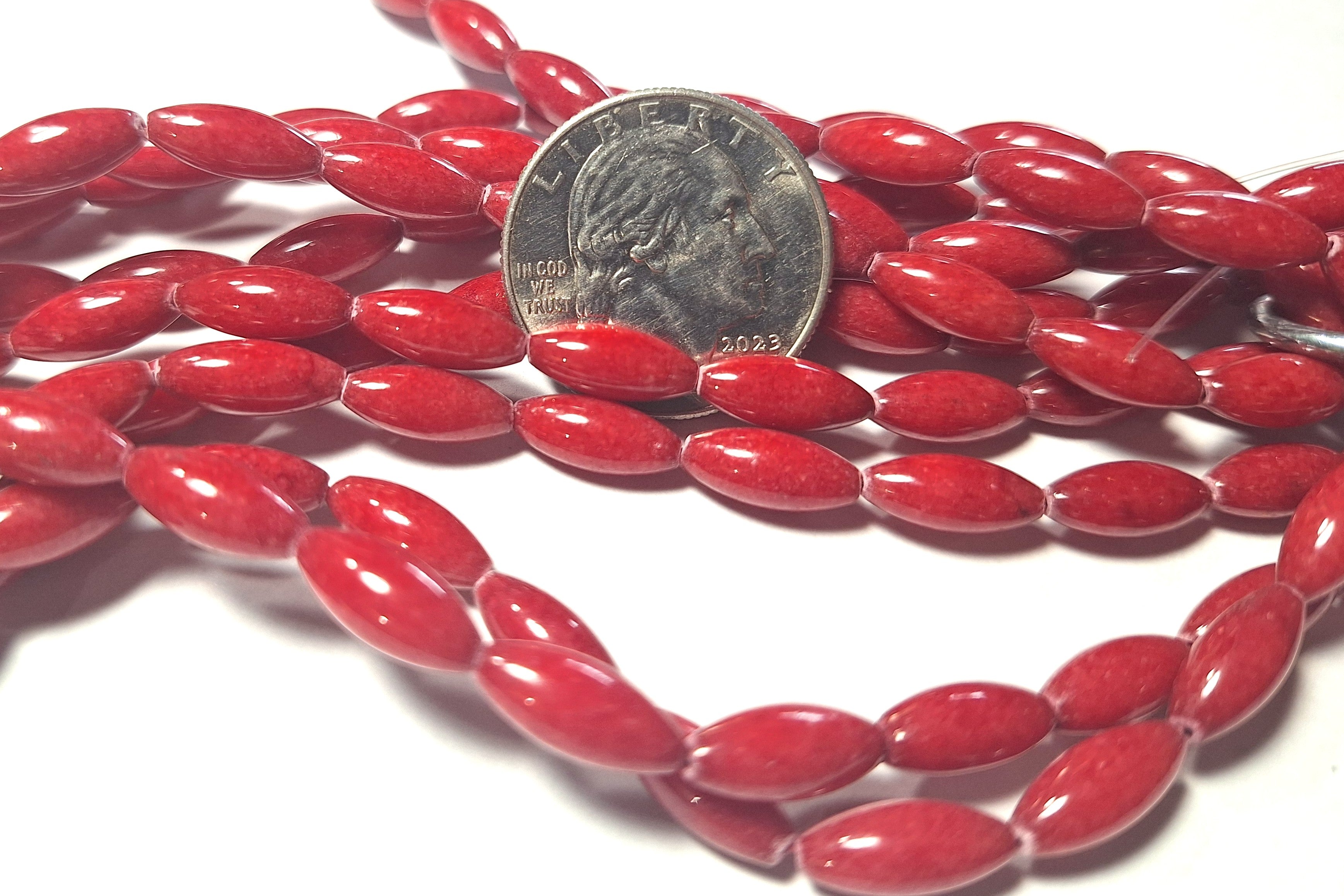 12x5mm Red Quartz Dyed Rice Gemstone Beads 16-Inch Strand