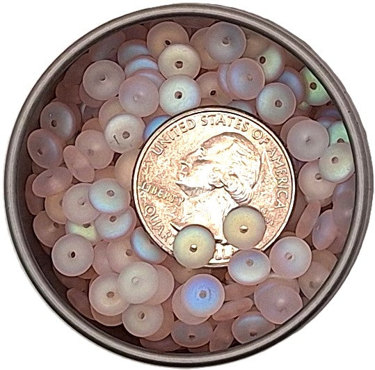 6mm Frosted Pink AB Smooth Pressed Glass Rondelle Beads 50ct