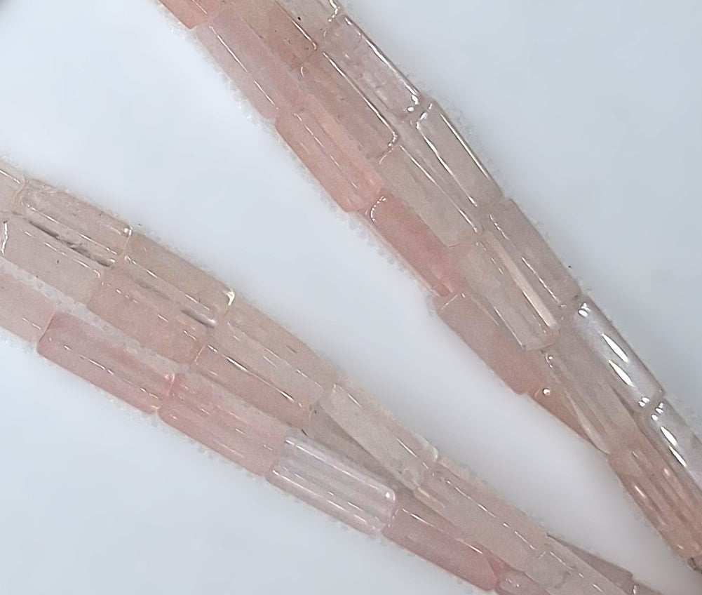 13x4mm Rose Quartz Square Cylinder Gemstone Beads 16-Inch Strand