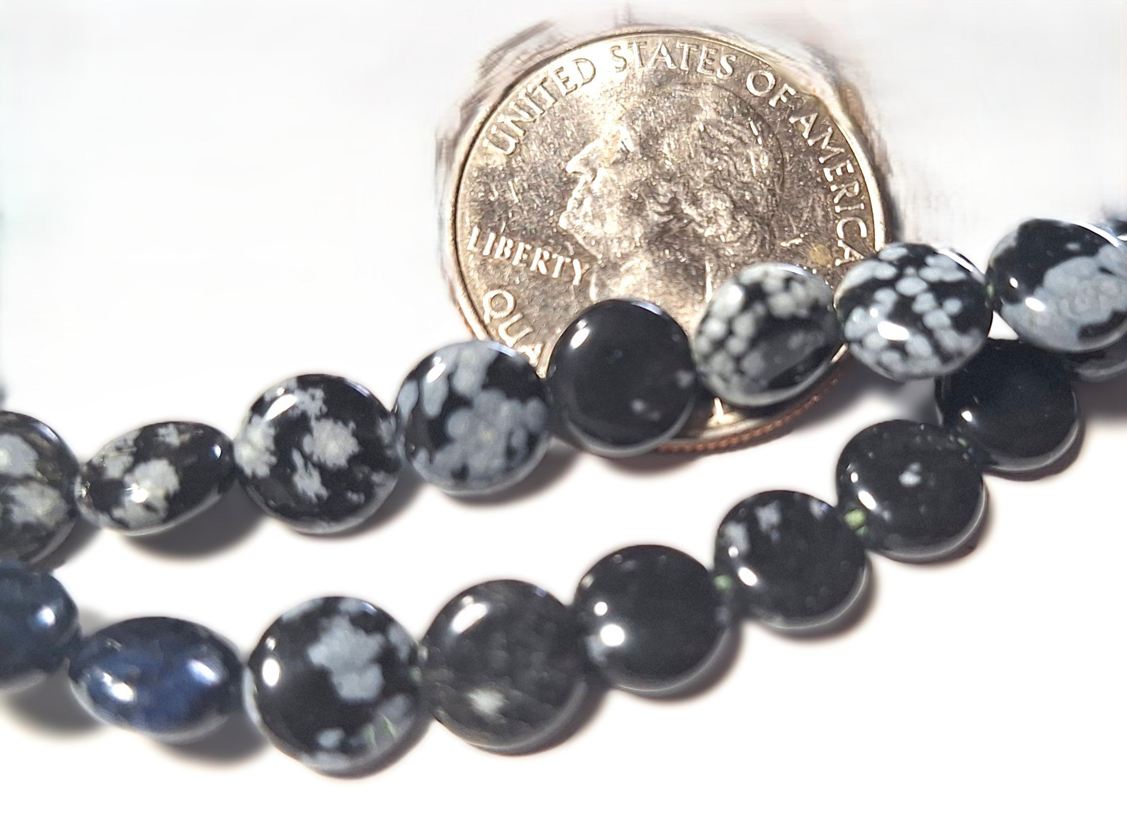 8mm Snowflake Obsidian Puff Coin Gemstone Beads 16-Inch Strand