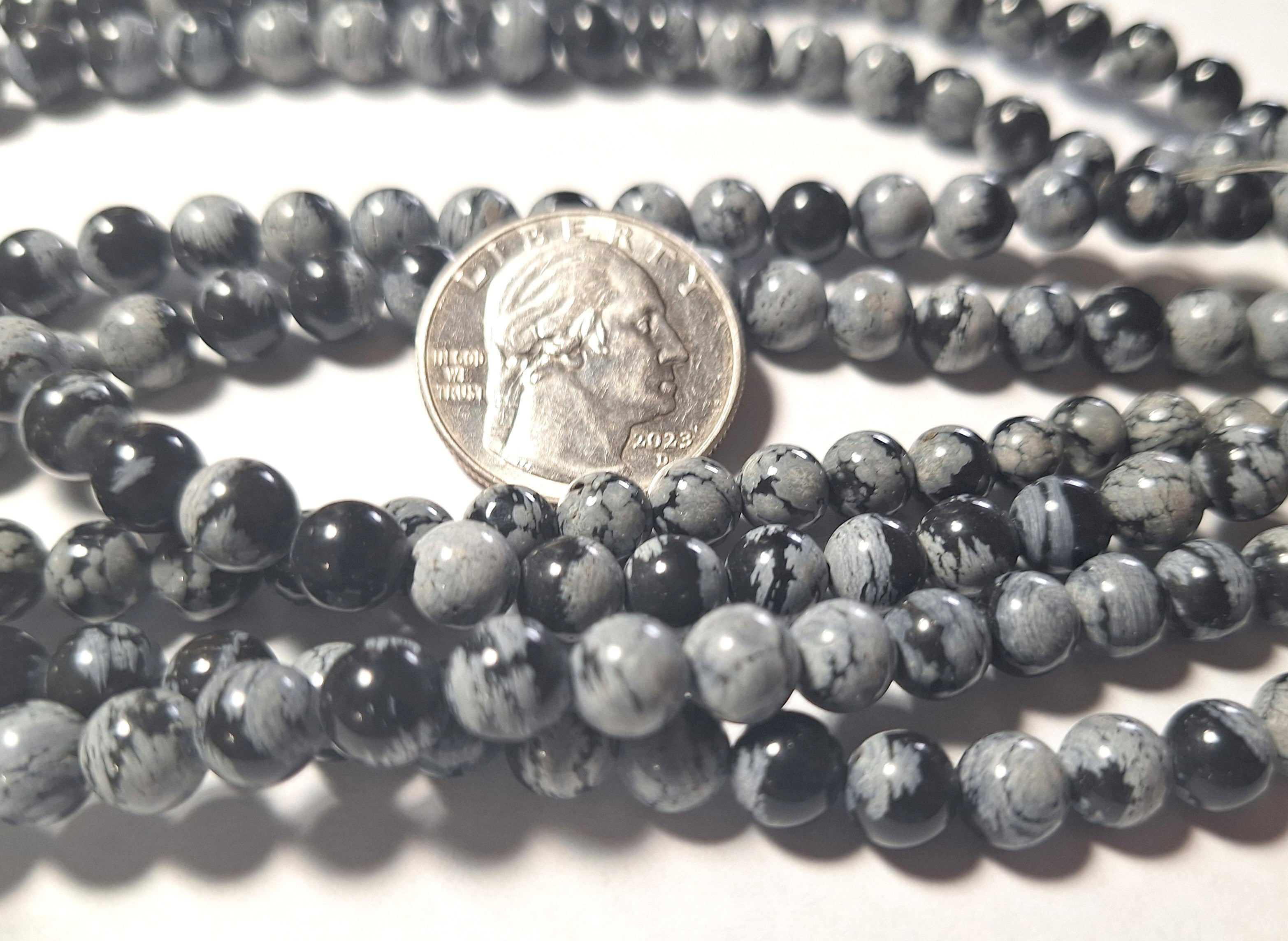 6-7mm Snowflake Obsidian Round Gemstone Beads 16-Inch Strand
