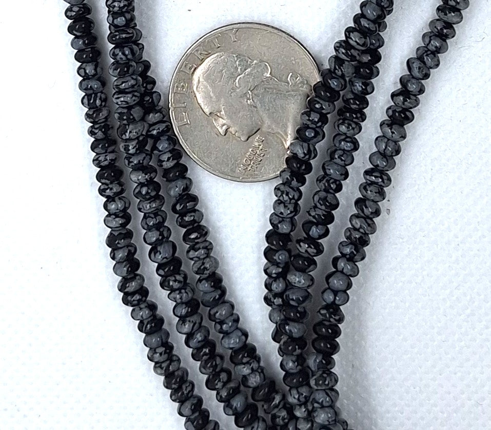 4x3mm Snowflake Obsidian Smooth Rondelle Gemstone Beads 16-Inch Strand