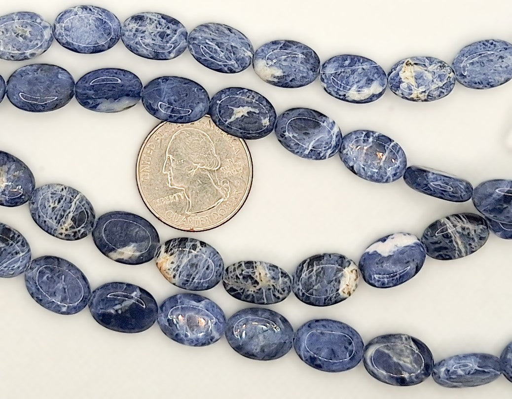 14x10mm Sodalite Puff Oval Gemstone Beads 8-inch Strand