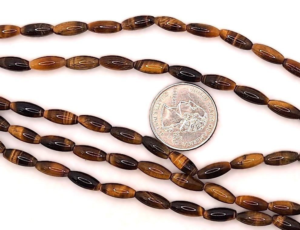 12x5mm Tiger's Eye Rice Gemstone Beads 8-Inch Strand