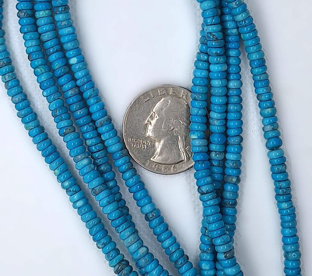 4x2mm Turquoise Dyed Howlite Flat Rondelle Heishi Gemstone Beads 16-Inch Strand