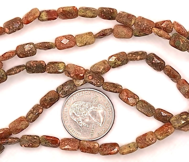 10x6mm Unakite Faceted Rectangle Gemstone Beads 8-Inch Strand
