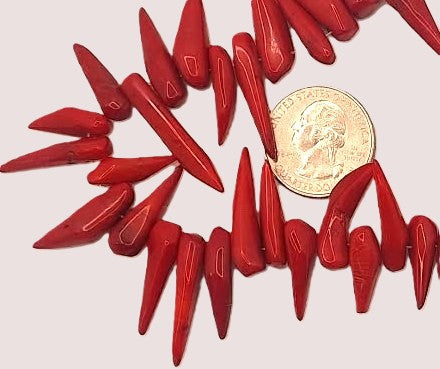19-27mm Red Dyed Coral Dagger Beads 8-inch Strand