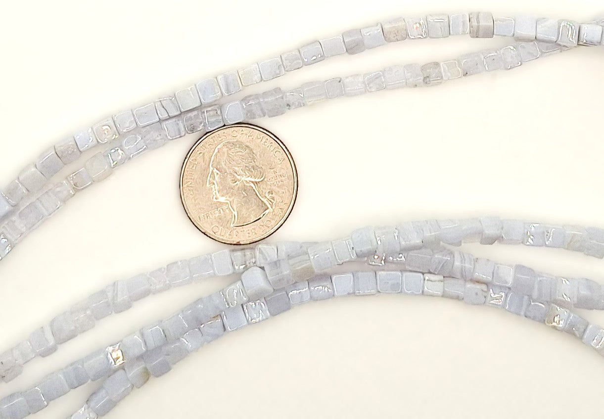 4mm Blue Lace Agate Square Cube Gemstone Beads 8-inch Strand