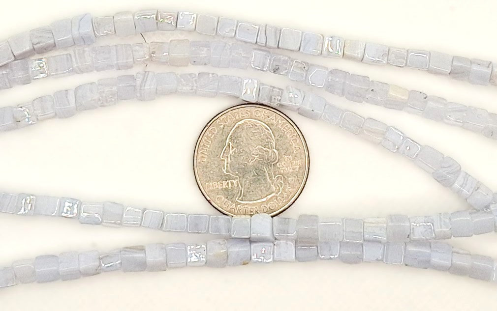 4mm Blue Lace Agate Square Cube Gemstone Beads 8-inch Strand