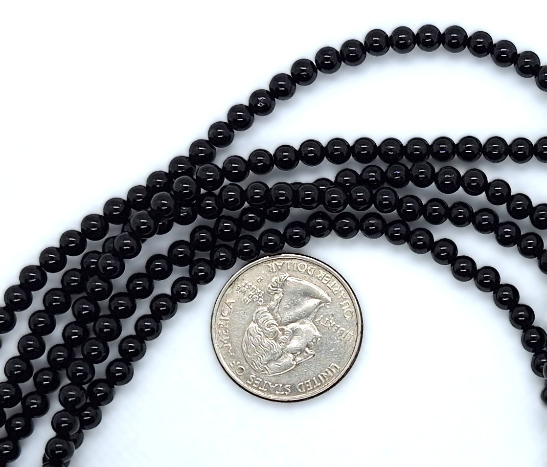 4mm Black Tourmaline Round Gemstone Beads 8-Inch Strand