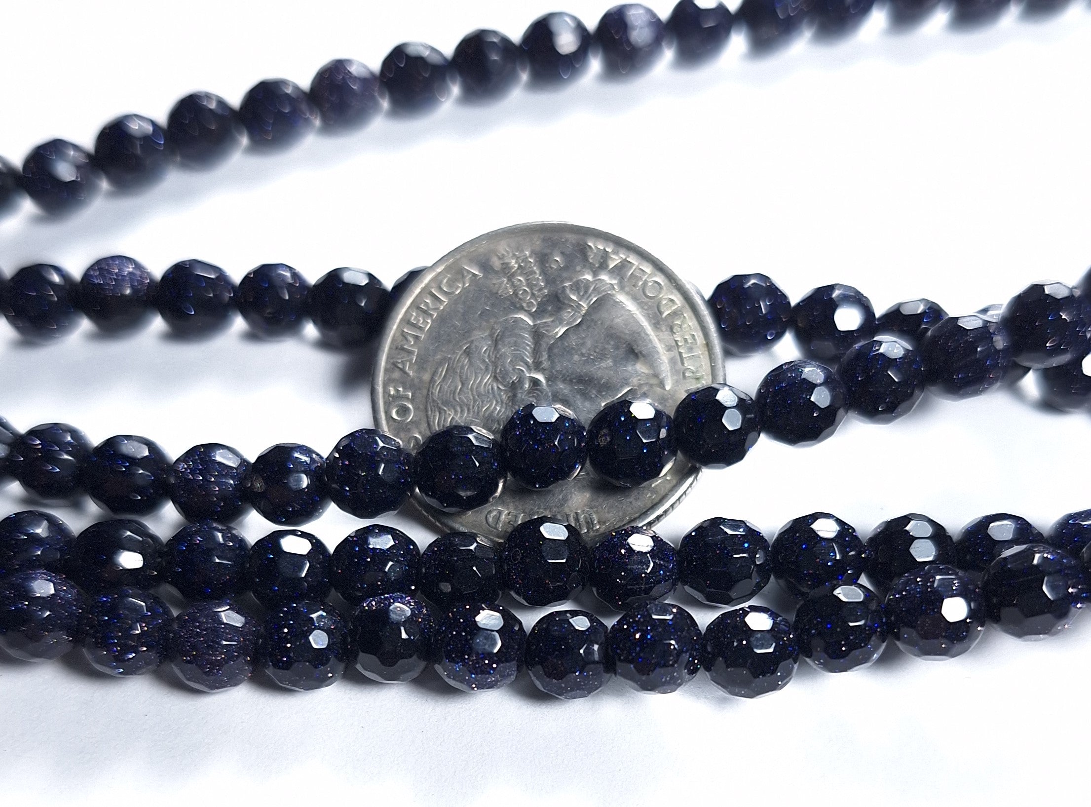 6mm Blue Goldstone Faceted Round Gemstone Beads 8-Inch Strand