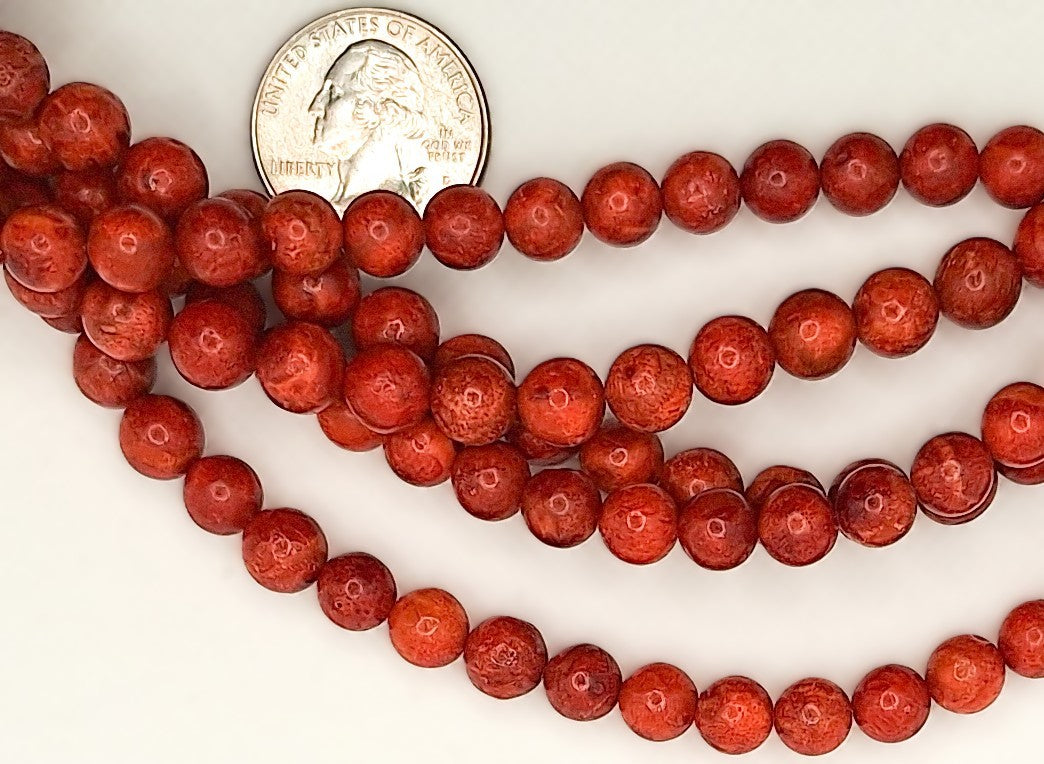 8mm Red Sponge Coral Round Gemstone Beads 8-inch Strand