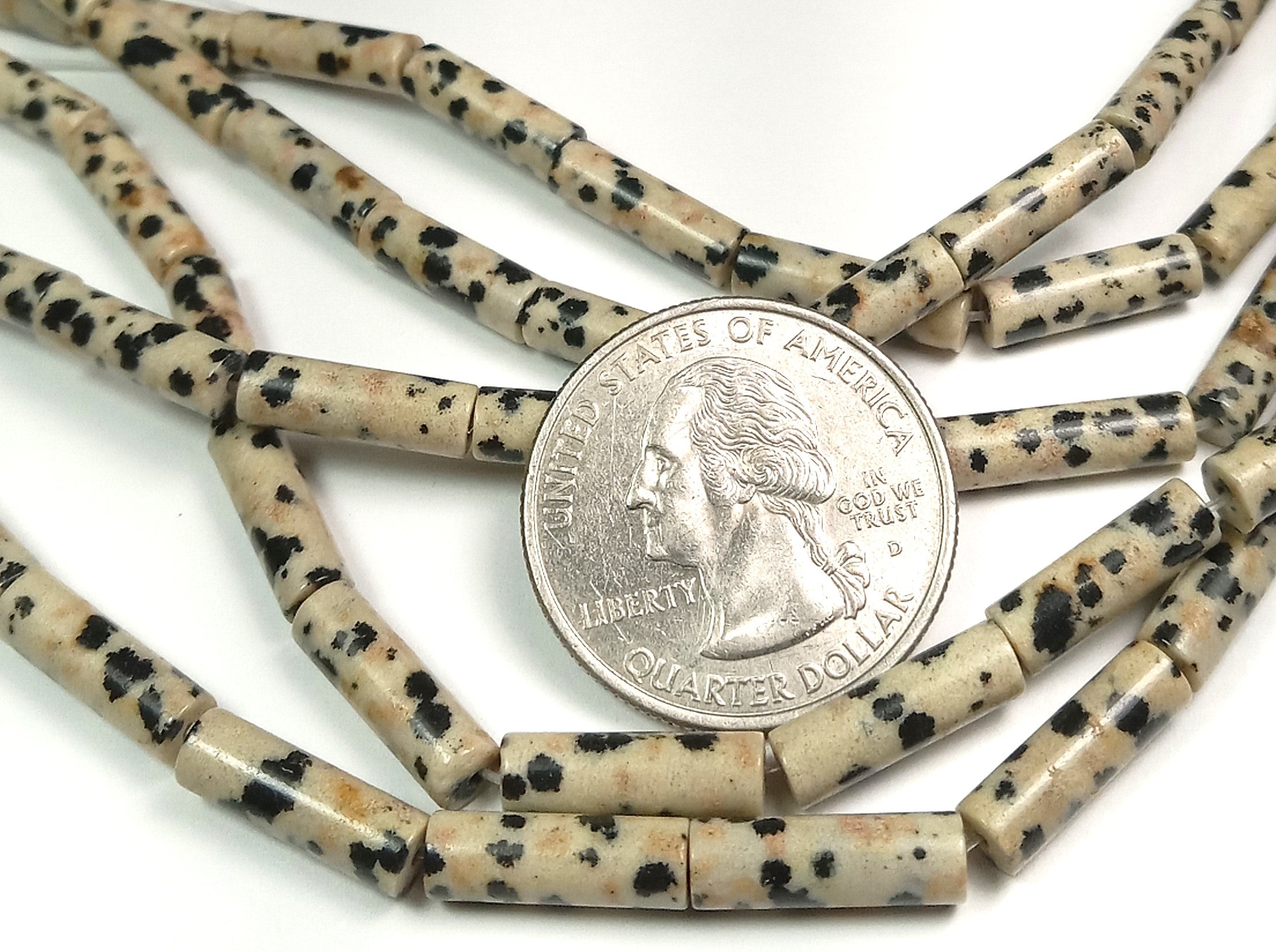 13x4mm Dalmation Jasper Tube Gemstone Beads 8-Inch Strand