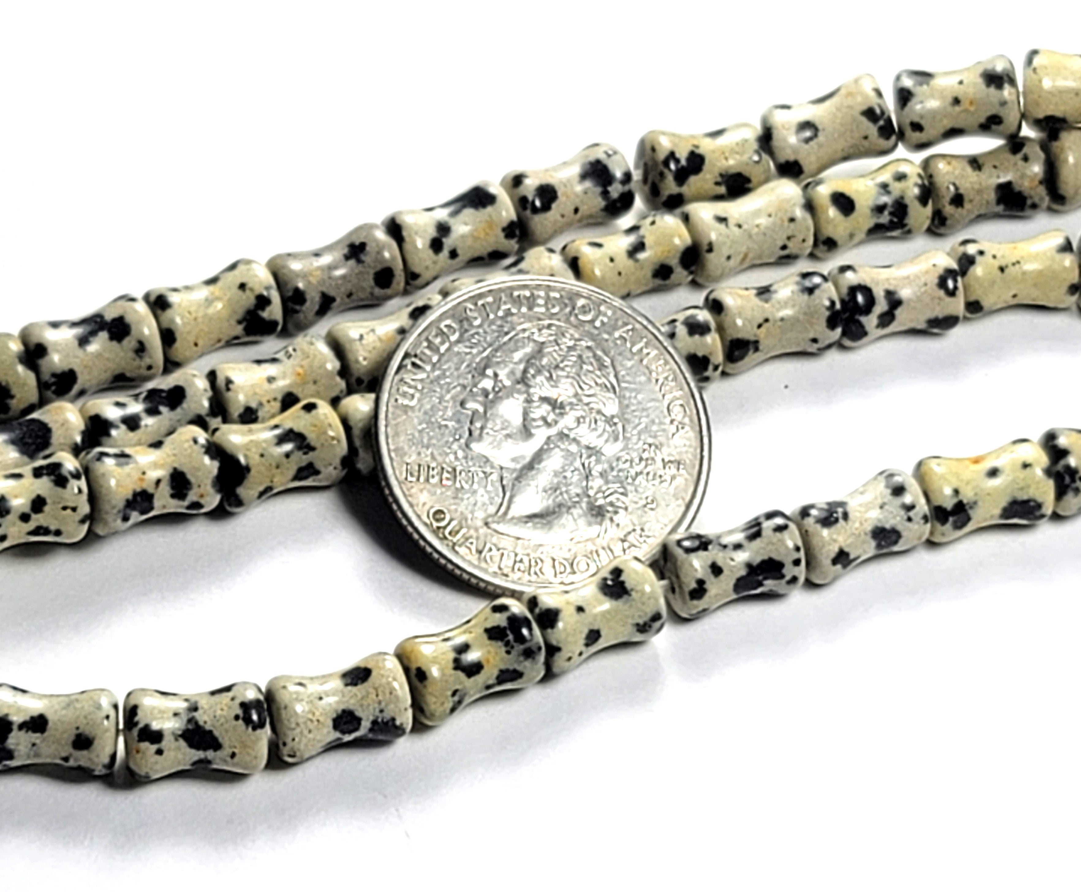 9x6mm Dalmation Jasper Bone-Shaped Gemstone Beads 8-Inch Strand