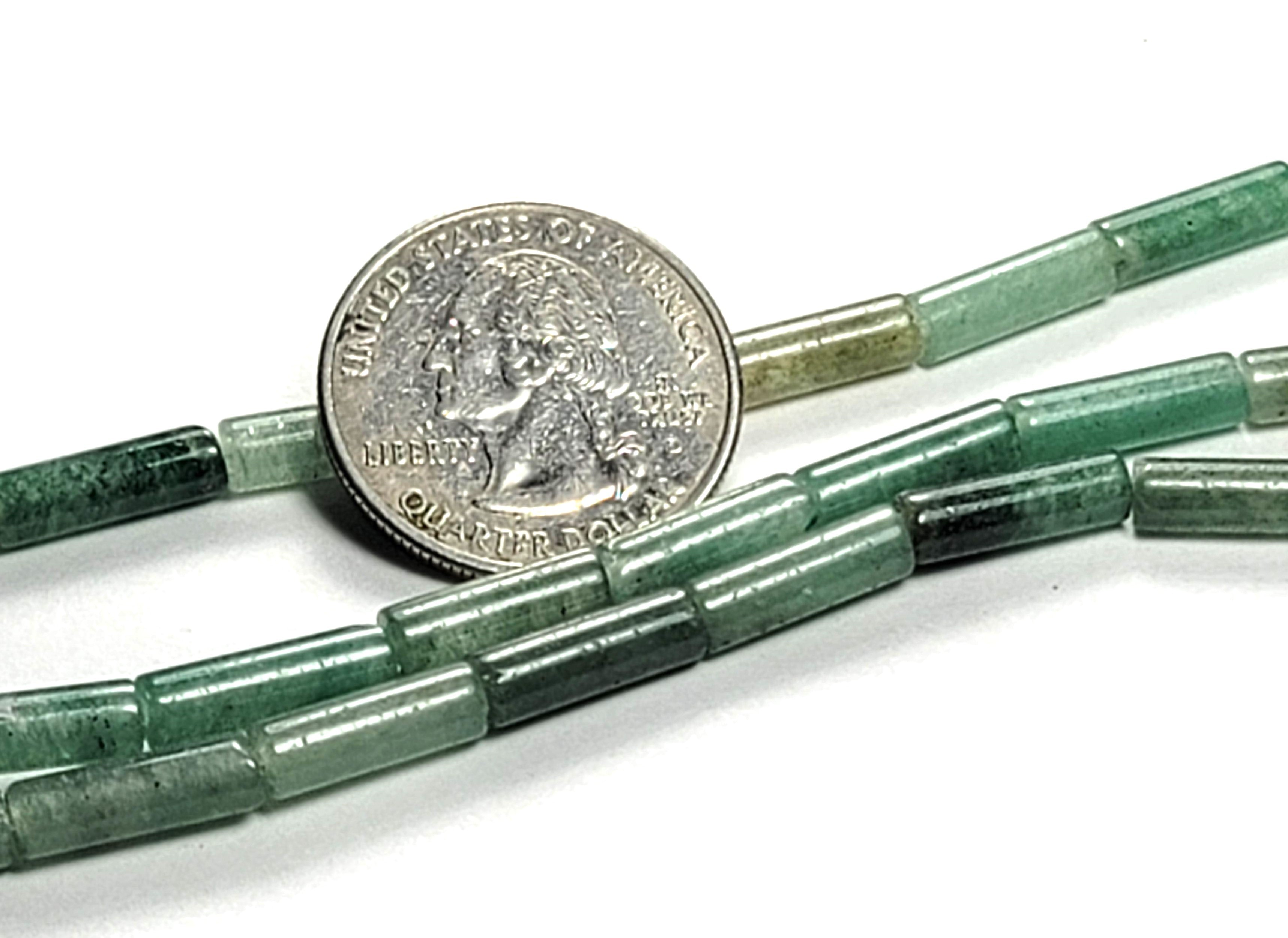 13x4mm Green Aventurine Tube Gemstone Beads 8-Inch Strand