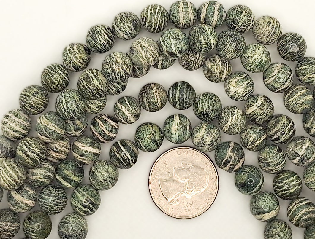 10mm Green Zebra Jasper Round Gemstone Beads 8-inch Strand