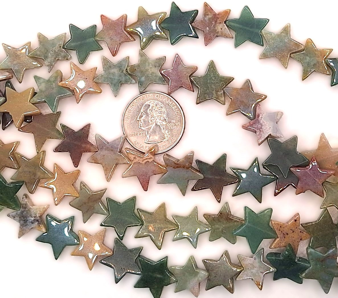 16mm Indian Agate Flat Star Gemstone Beads 8-Inch Strand