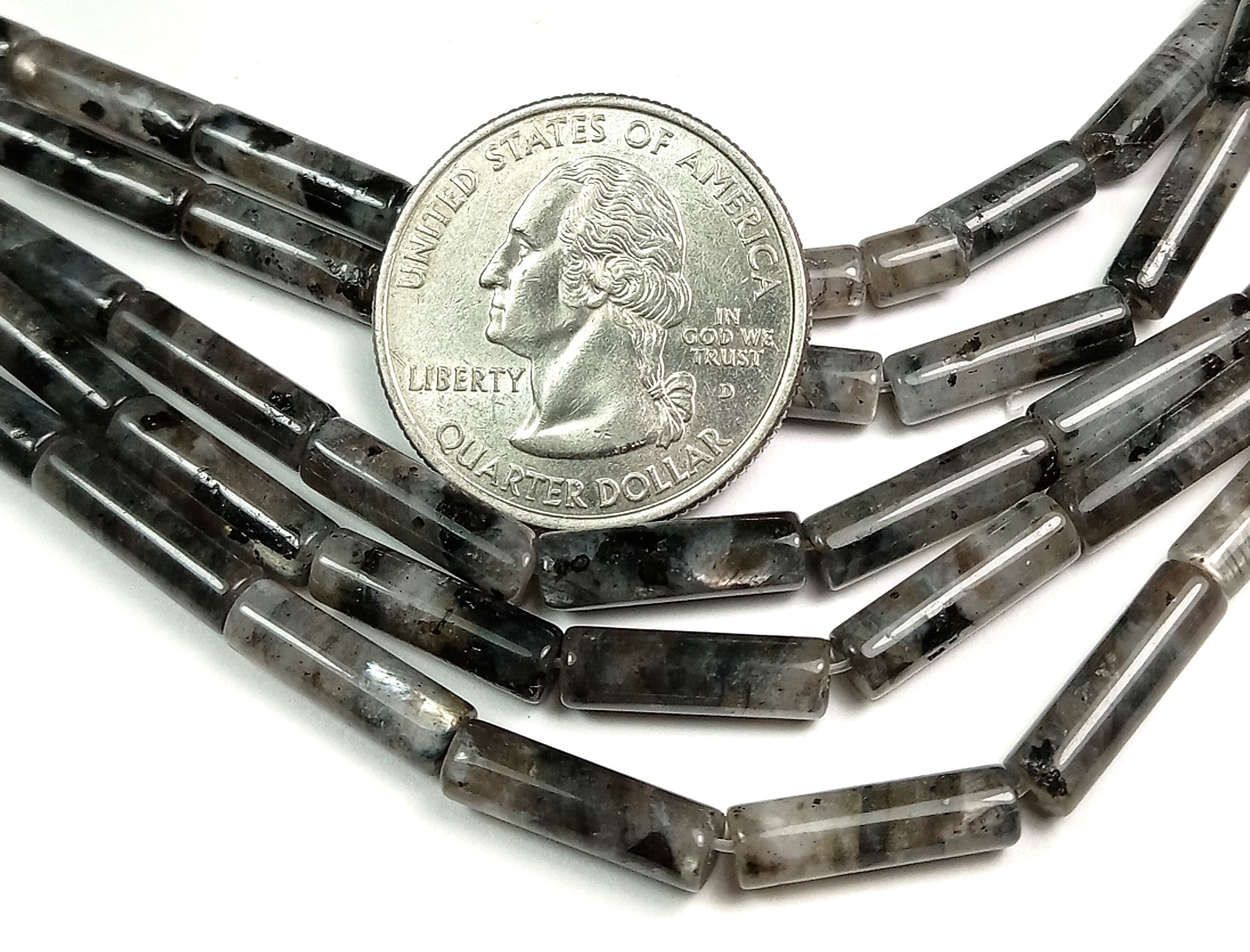 13x4mm Larvikite Tube Gemstone Beads 8-Inch Strand