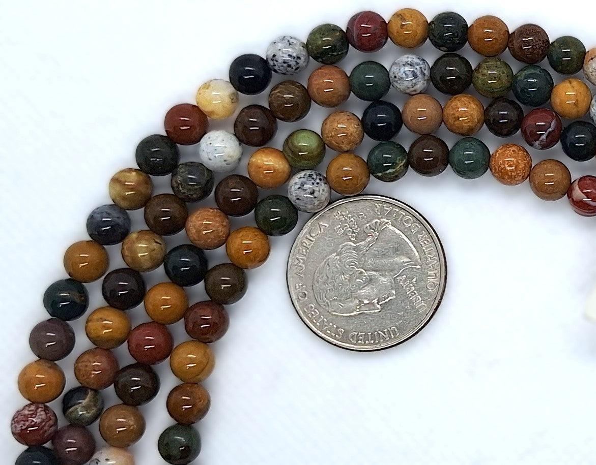 6mm Ocean Jasper Round Gemstone Beads 8-Inch Strand