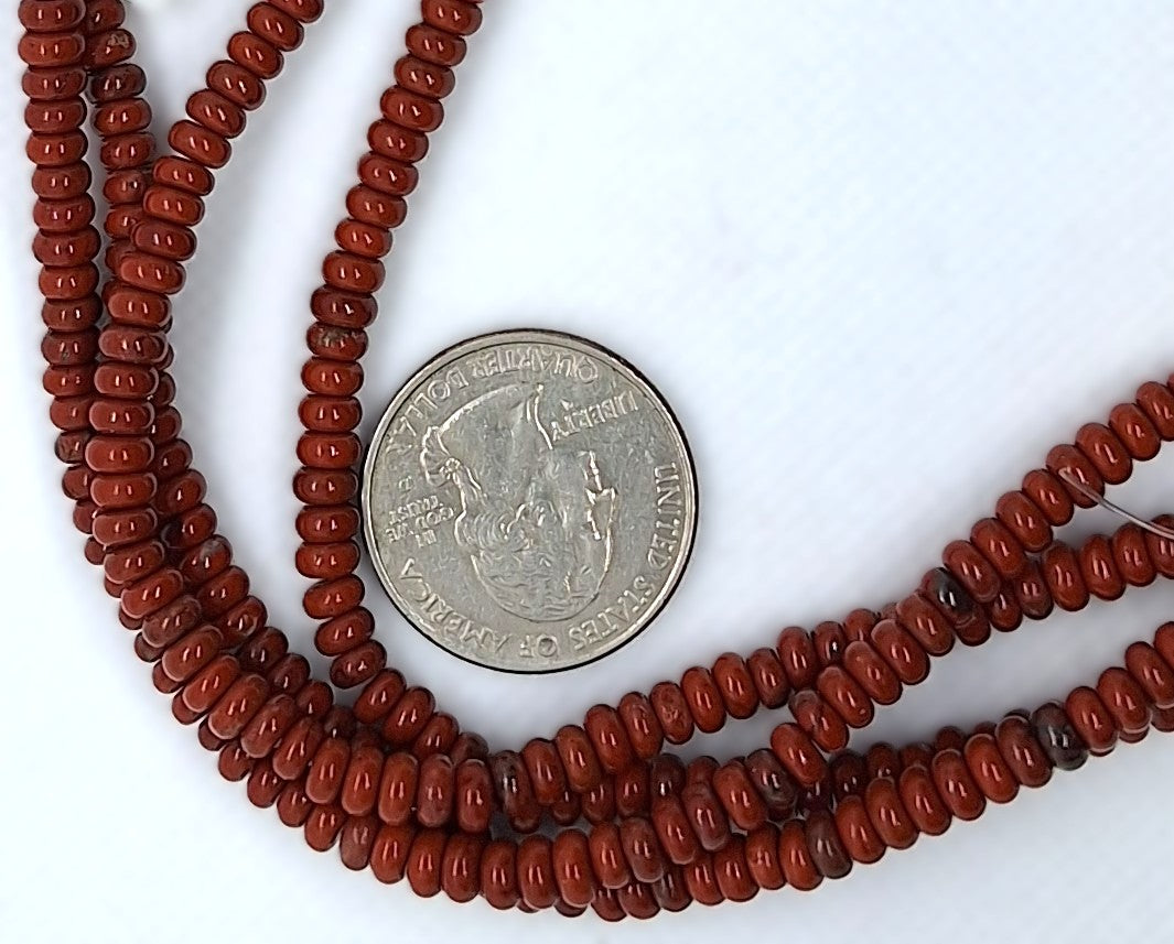 4x2mm Red Jasper Smooth Rondelle Gemstone Beads 8-Inch Strand