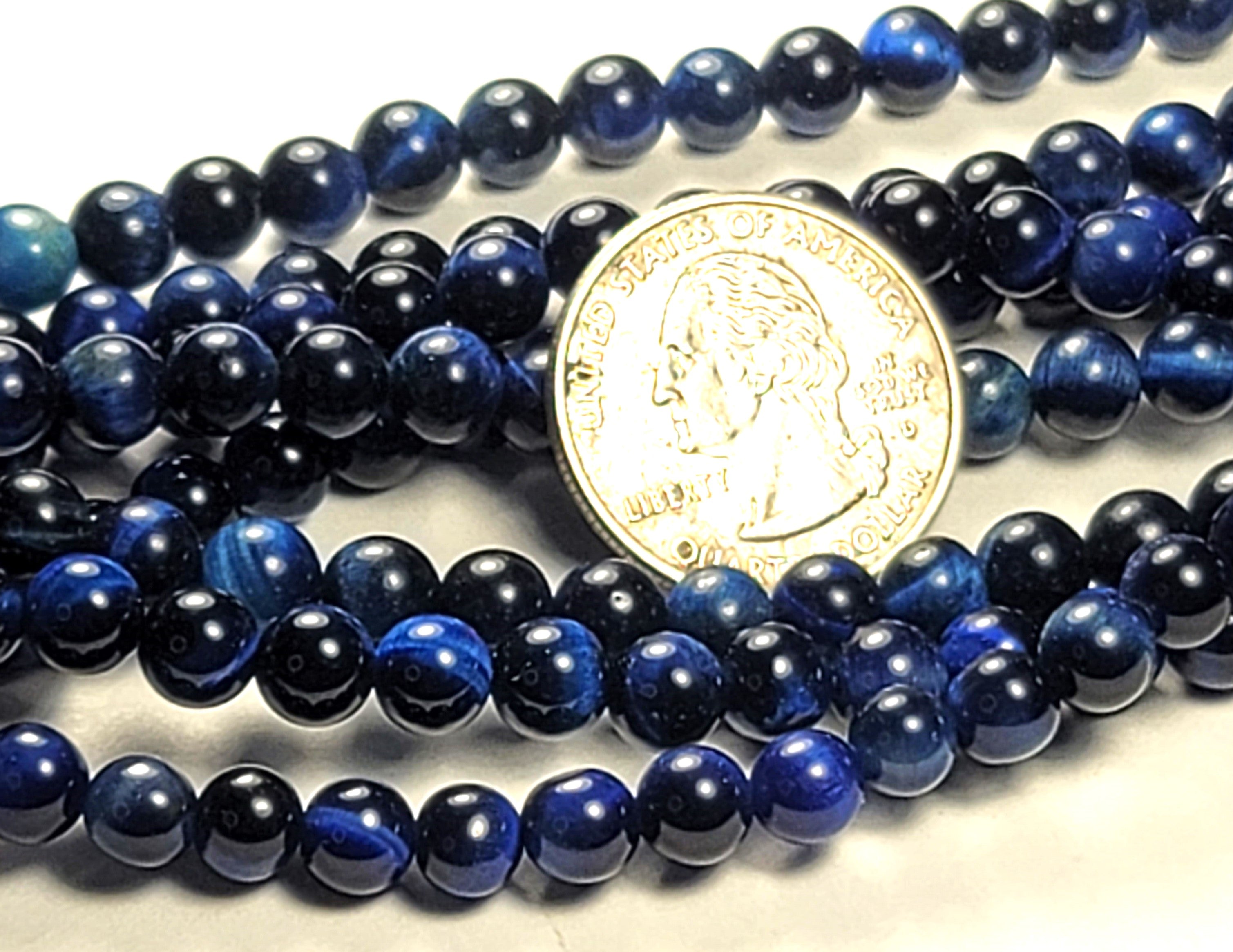 6mm Lapis Blue Tiger's Eye Round Gemstone Beads 8-Inch Strand