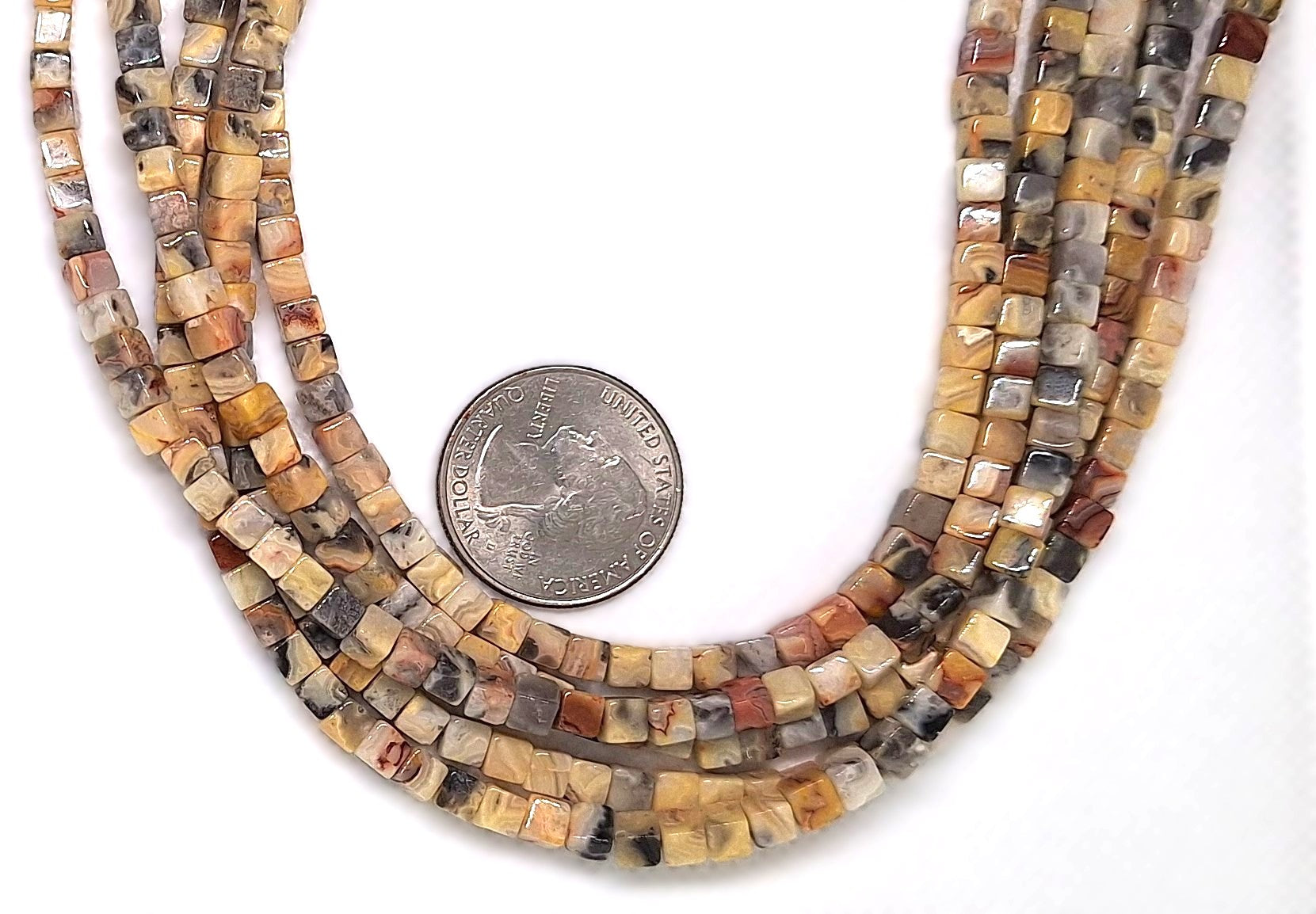 4mm Crazy Lace Square Cube Gemstone Beads 16-inch Strand