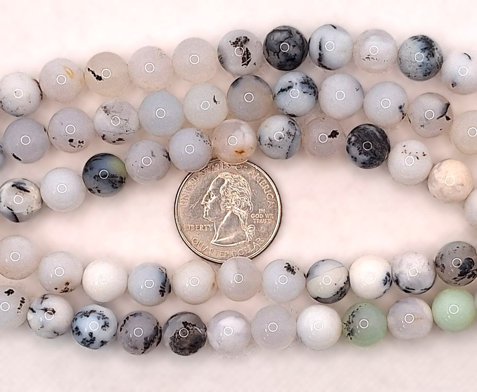 10mm Black Moss Agate Round Gemstone Beads 8-Inch Strand