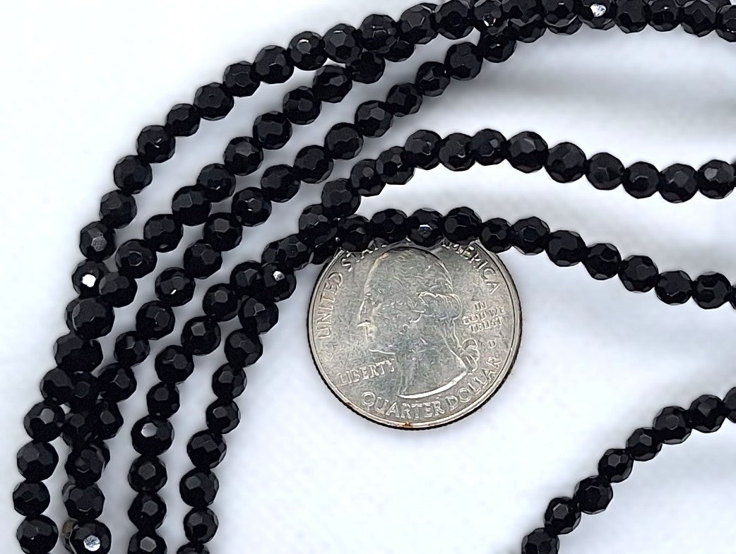 5mm Black Onyx Faceted Round Gemstone Beads 16-Inch Strand