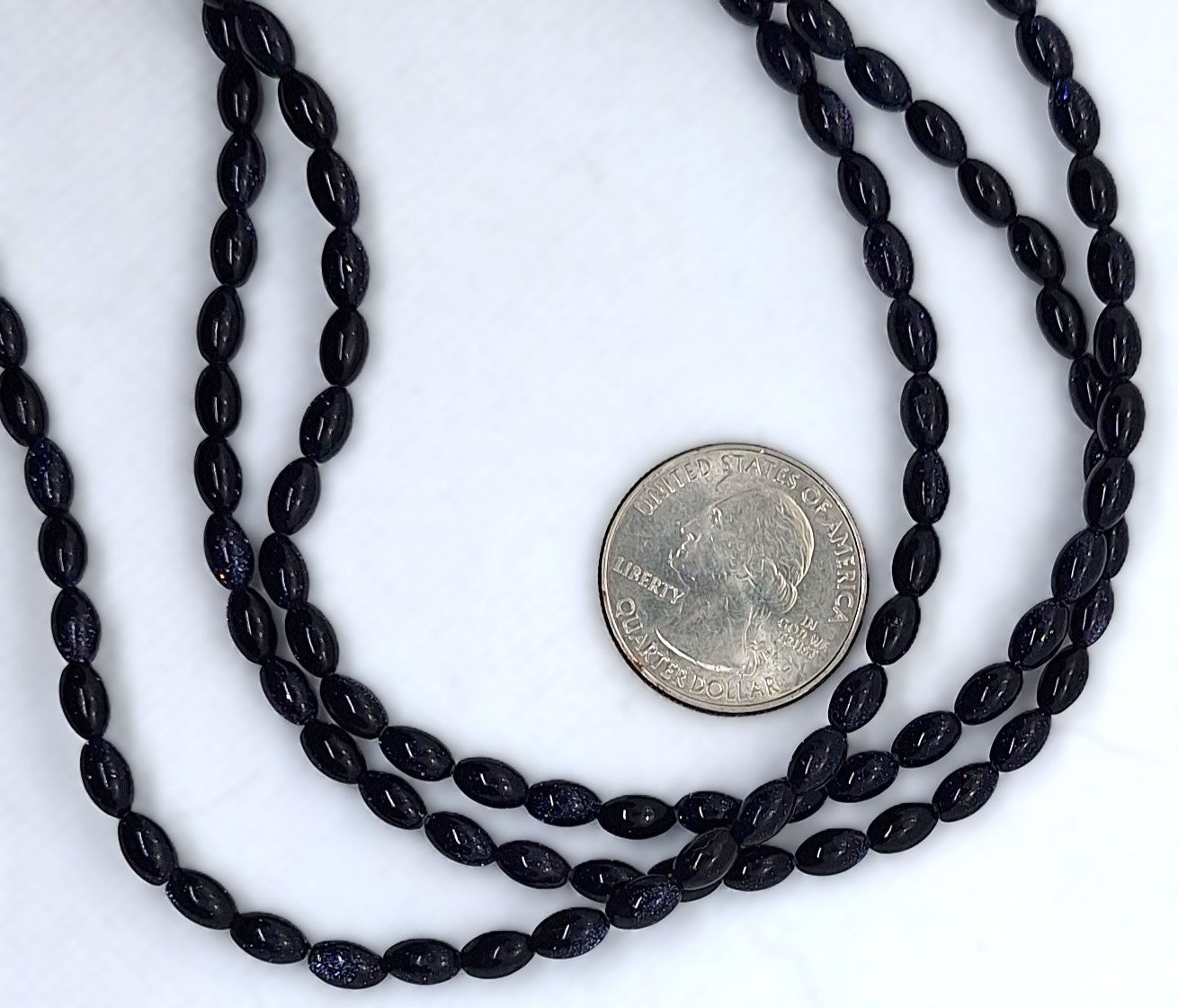 6x4mm Blue Goldstone Rice Gemstone Beads 16-Inch Strand