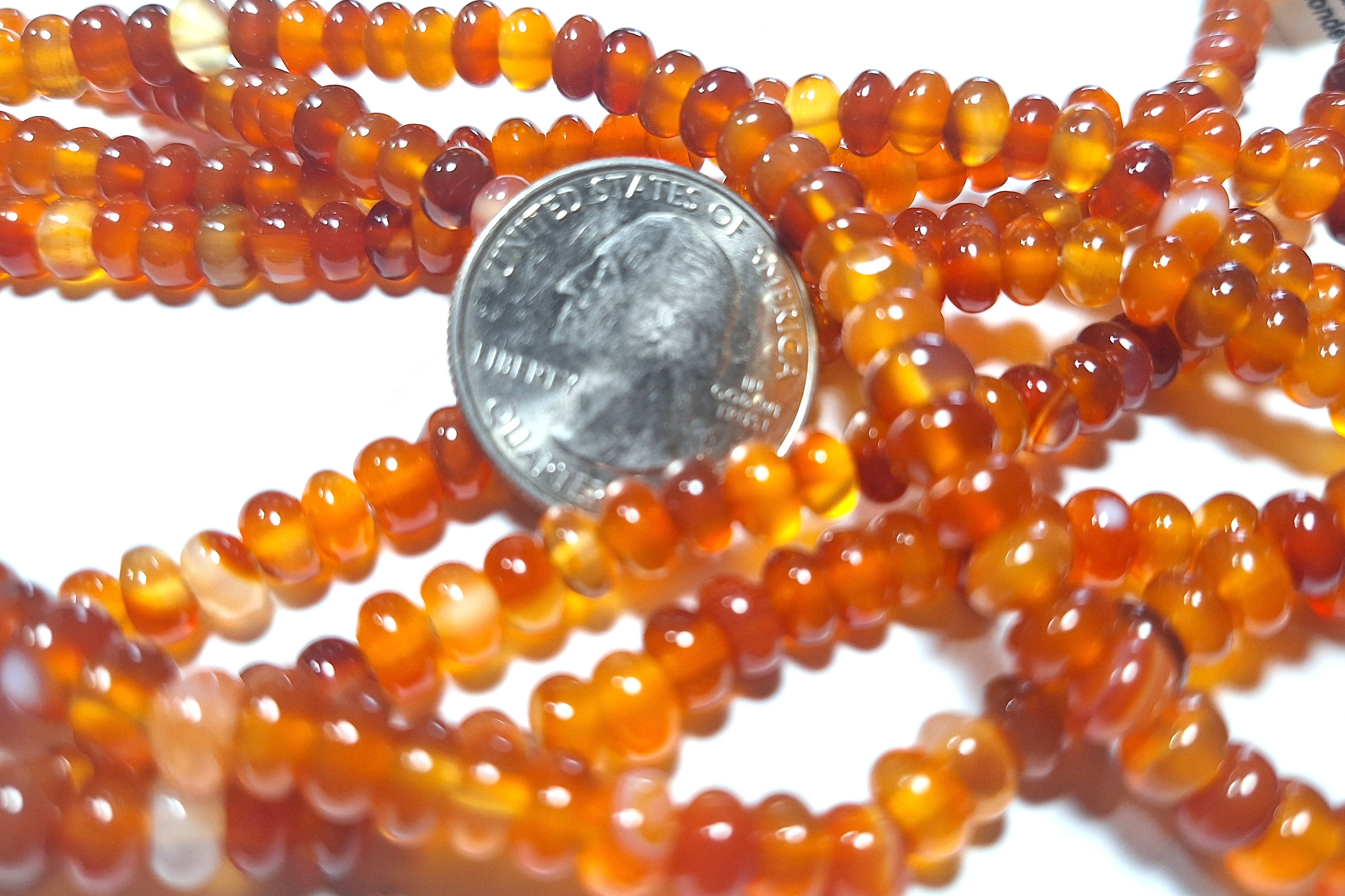 5x3mm Carnelian Smooth Rondelle Gemstone Beads 16-Inch Strand
