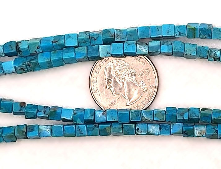 4mm Chinese Turquoise Square Cube Gemstone Beads 8-Inch Strand