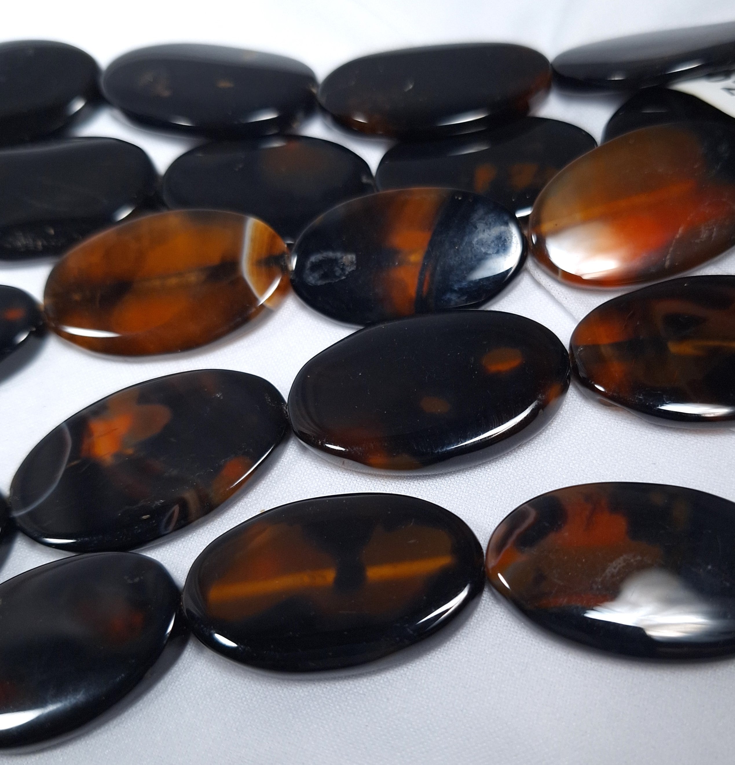 34x20mm Coffee Agate Long Smooth Oval Gemstone Beads 16-Inch Strand