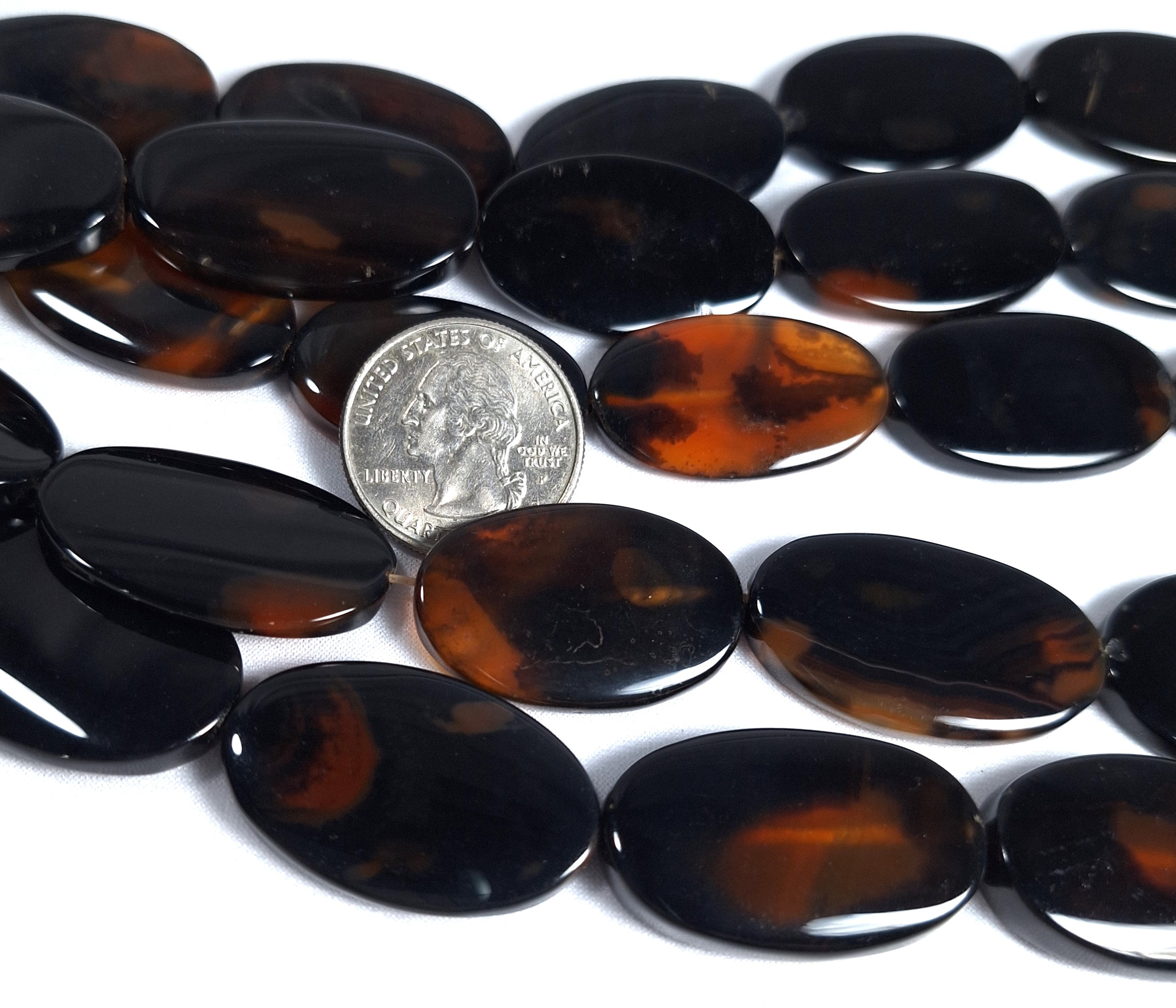 34x20mm Coffee Agate Long Smooth Oval Gemstone Beads 16-Inch Strand