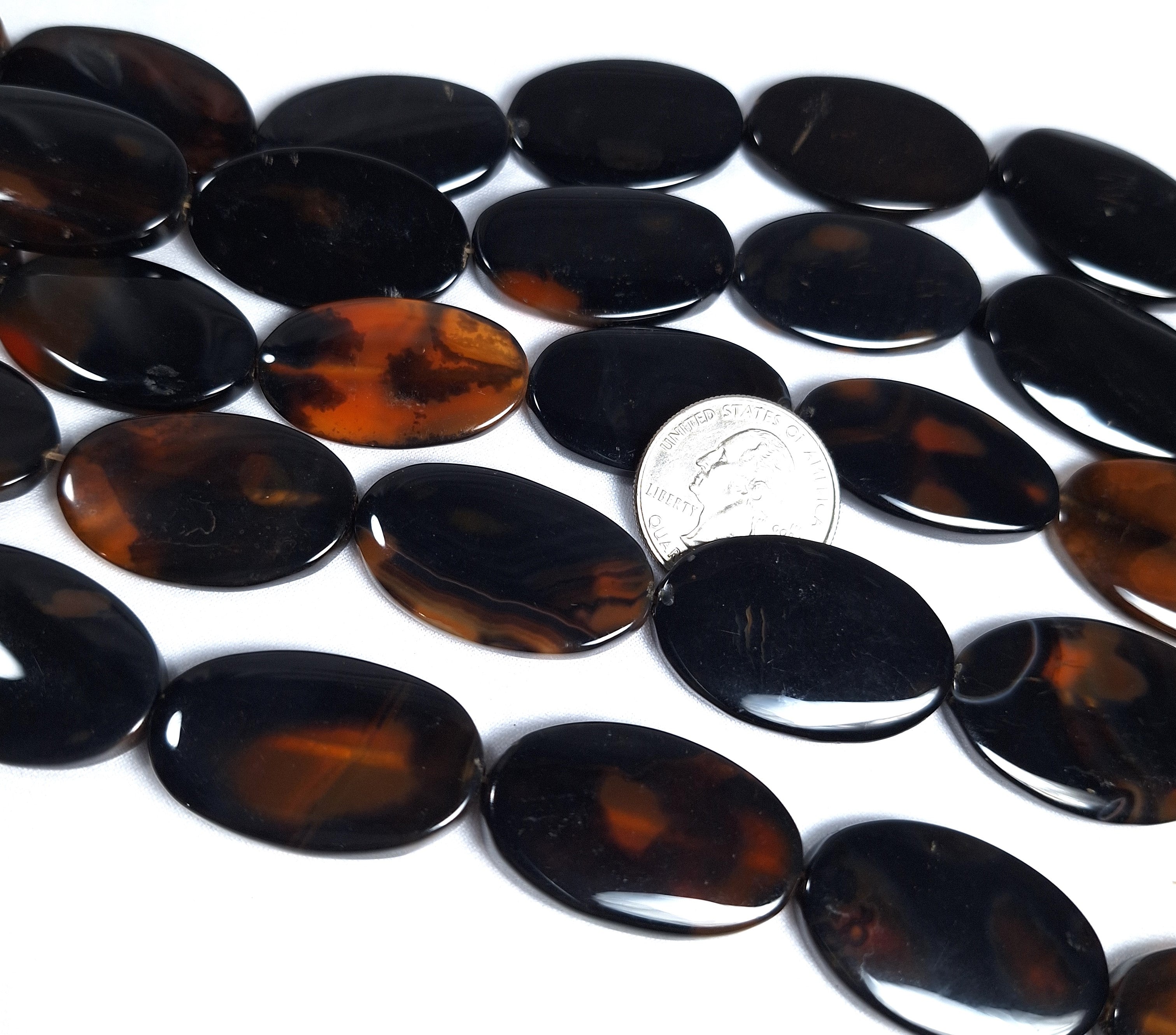 34x20mm Coffee Agate Long Smooth Oval Gemstone Beads 16-Inch Strand