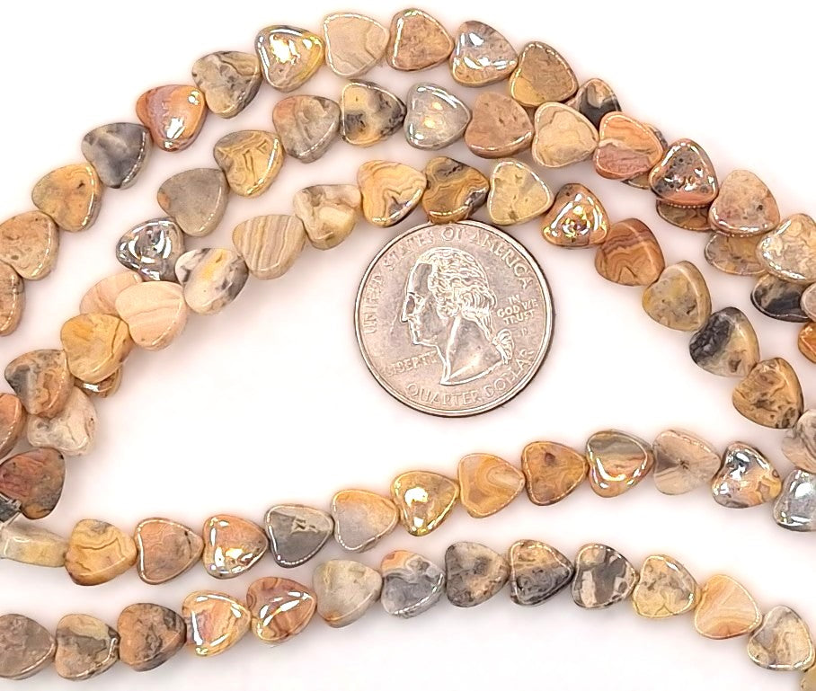 8mm Crazy Lace Agate Flat Heart Gemstone Beads 8-inch Strand