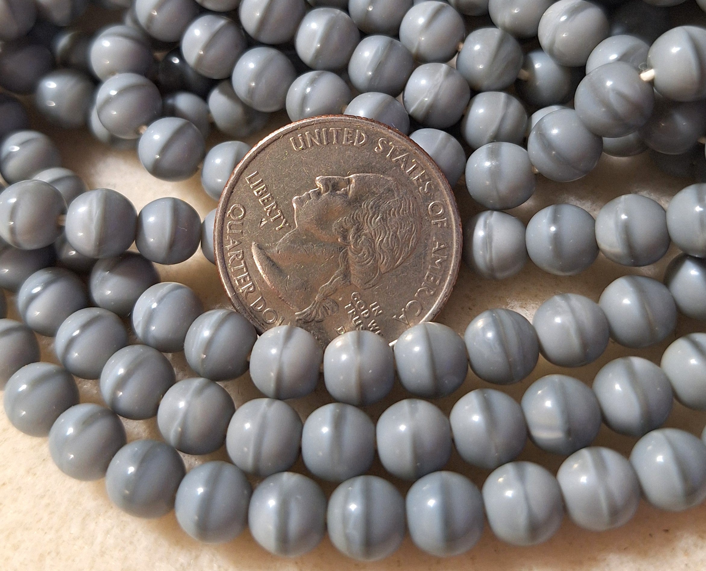 7mm Grey Gray Silk Smooth Round Druk Glass Beads 30ct