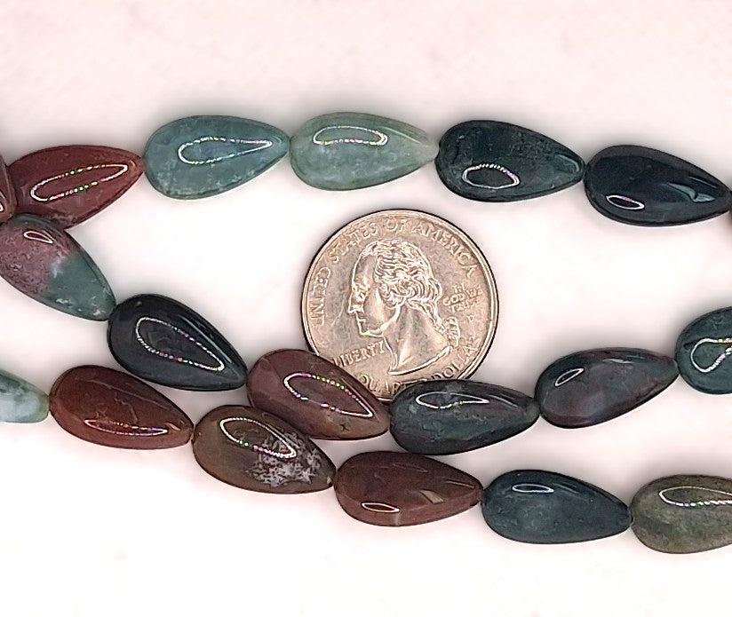 18x10mm Fancy Jasper Puff Teardrop Gemstone Beads 8-inch Strand